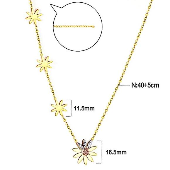 Gold Daisy Crystal Necklace, Sunflower, Stainless Steel, Flower Minimalist - Picture 6 of 6